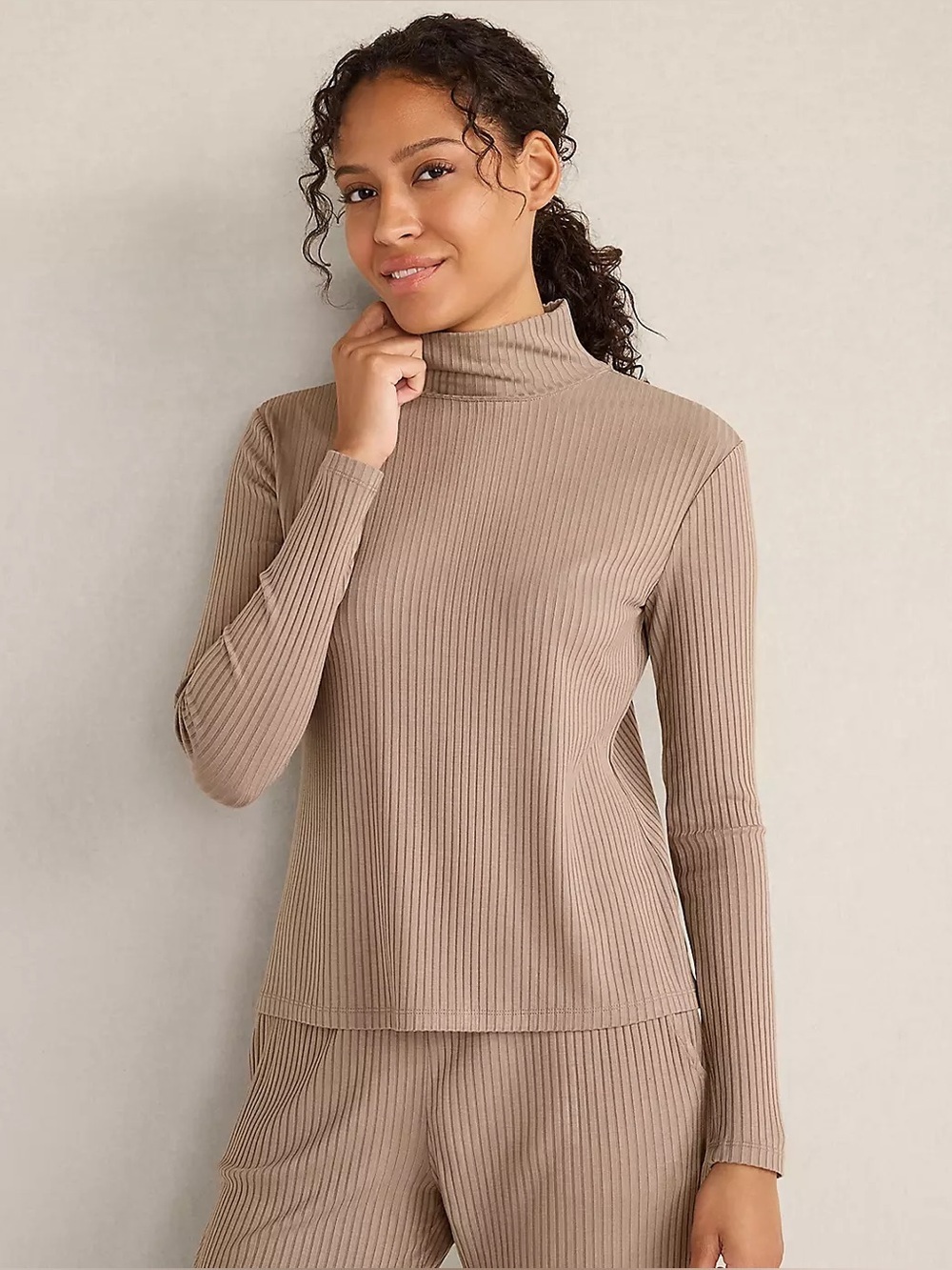 Haven Well Within Women’s Tan Drapey Rib Knit Turtleneck, Size Small - Picture 1 of 9